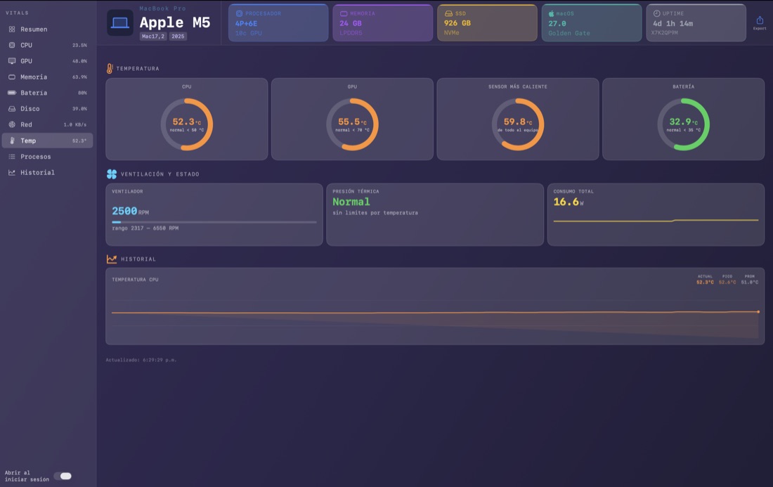 Sección Temperatura de Vitals